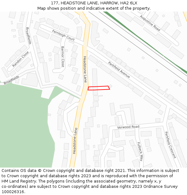 177, HEADSTONE LANE, HARROW, HA2 6LX: Location map and indicative extent of plot