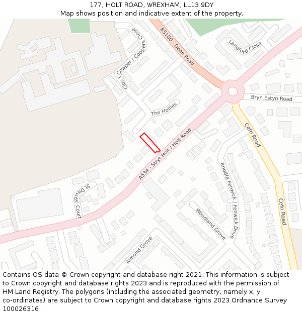 177, HOLT ROAD, WREXHAM, LL13 9DY: Location map and indicative extent of plot