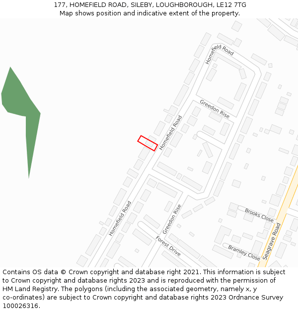 177, HOMEFIELD ROAD, SILEBY, LOUGHBOROUGH, LE12 7TG: Location map and indicative extent of plot