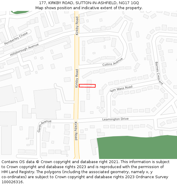 177, KIRKBY ROAD, SUTTON-IN-ASHFIELD, NG17 1GQ: Location map and indicative extent of plot