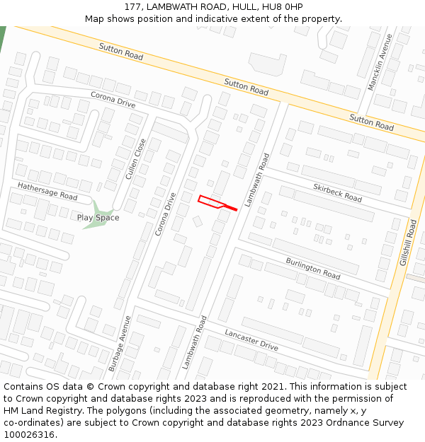 177, LAMBWATH ROAD, HULL, HU8 0HP: Location map and indicative extent of plot