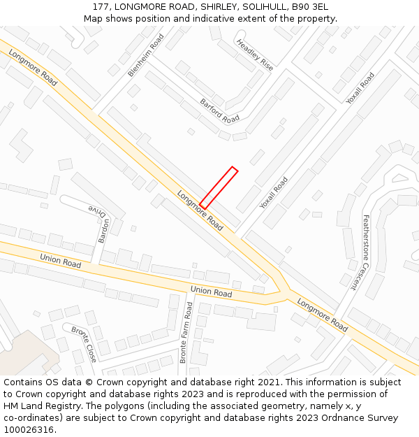 177, LONGMORE ROAD, SHIRLEY, SOLIHULL, B90 3EL: Location map and indicative extent of plot