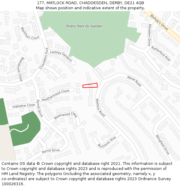 177, MATLOCK ROAD, CHADDESDEN, DERBY, DE21 4QB: Location map and indicative extent of plot