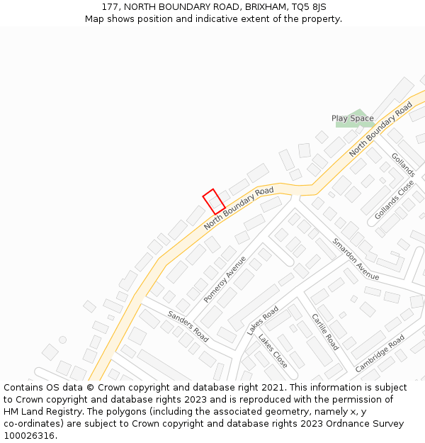 177, NORTH BOUNDARY ROAD, BRIXHAM, TQ5 8JS: Location map and indicative extent of plot