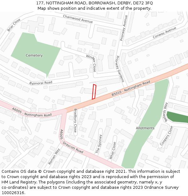 177, NOTTINGHAM ROAD, BORROWASH, DERBY, DE72 3FQ: Location map and indicative extent of plot