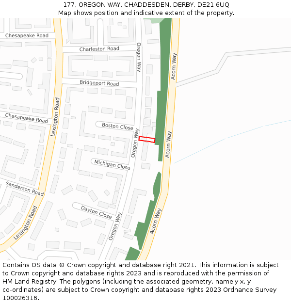 177, OREGON WAY, CHADDESDEN, DERBY, DE21 6UQ: Location map and indicative extent of plot