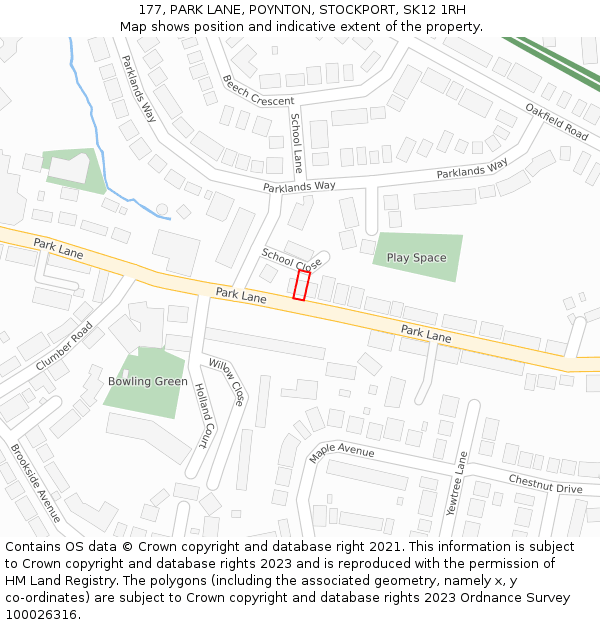 177, PARK LANE, POYNTON, STOCKPORT, SK12 1RH: Location map and indicative extent of plot