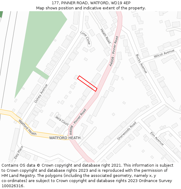 177, PINNER ROAD, WATFORD, WD19 4EP: Location map and indicative extent of plot