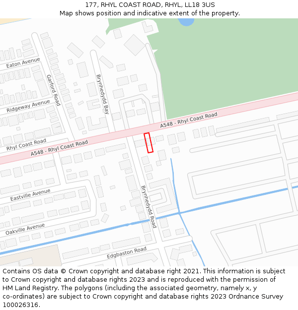 177, RHYL COAST ROAD, RHYL, LL18 3US: Location map and indicative extent of plot