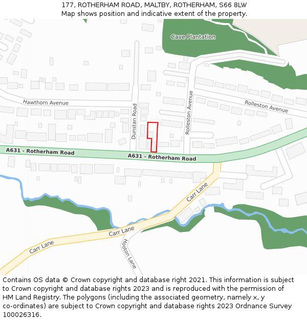 177, ROTHERHAM ROAD, MALTBY, ROTHERHAM, S66 8LW: Location map and indicative extent of plot