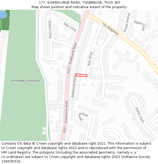 177, SHIPBOURNE ROAD, TONBRIDGE, TN10 3EP: Location map and indicative extent of plot