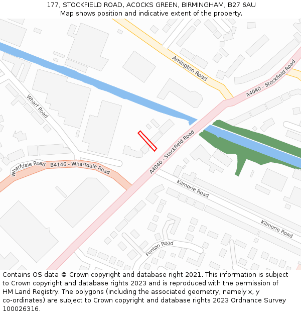 177, STOCKFIELD ROAD, ACOCKS GREEN, BIRMINGHAM, B27 6AU: Location map and indicative extent of plot