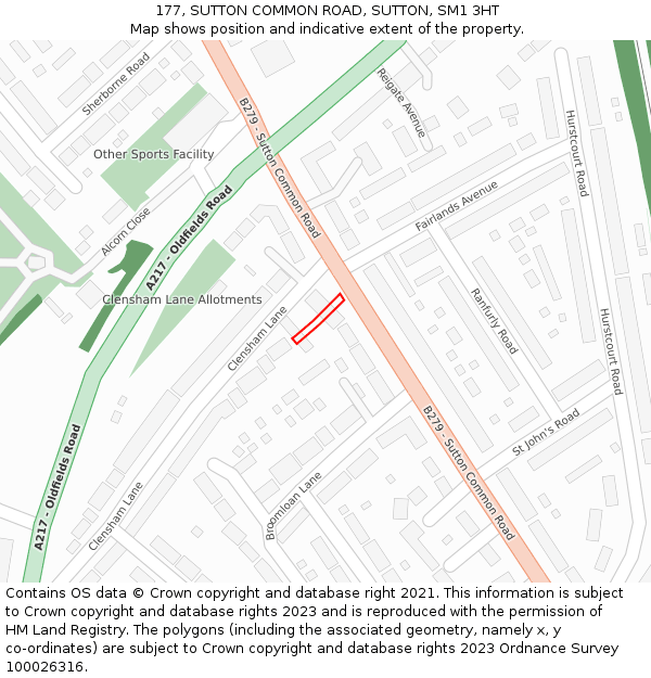 177, SUTTON COMMON ROAD, SUTTON, SM1 3HT: Location map and indicative extent of plot