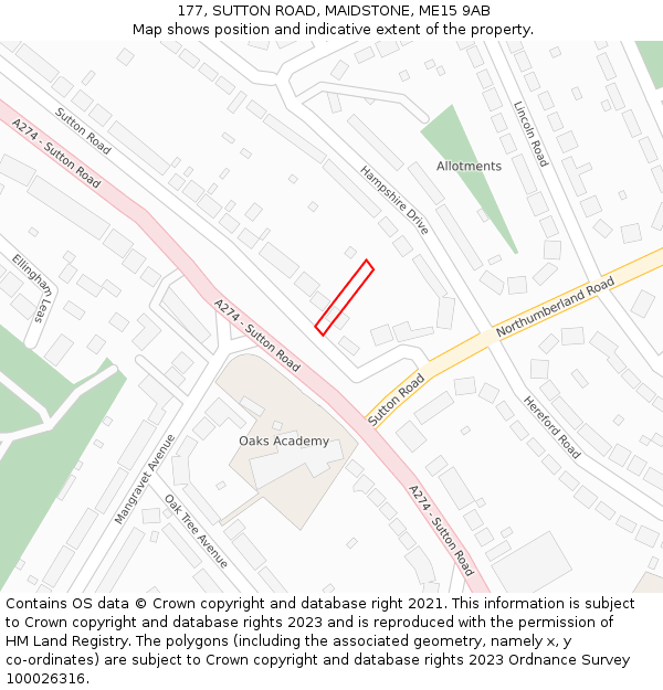 177, SUTTON ROAD, MAIDSTONE, ME15 9AB: Location map and indicative extent of plot