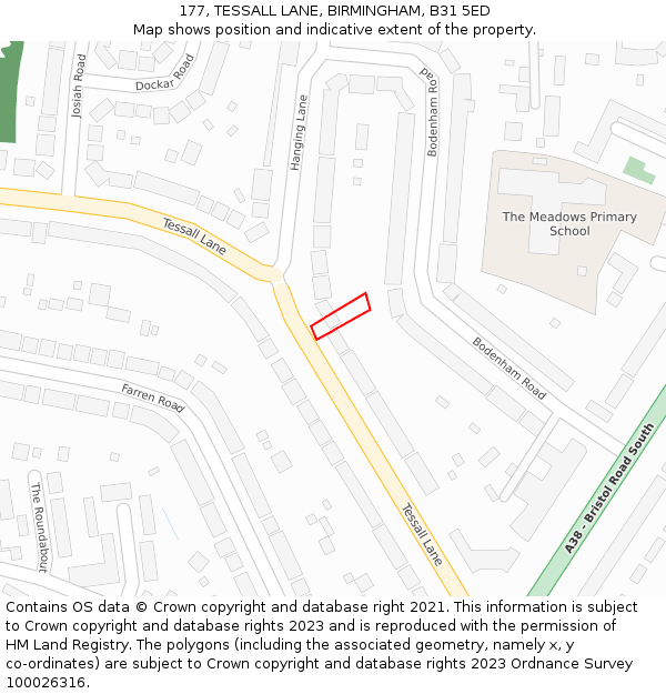 177, TESSALL LANE, BIRMINGHAM, B31 5ED: Location map and indicative extent of plot