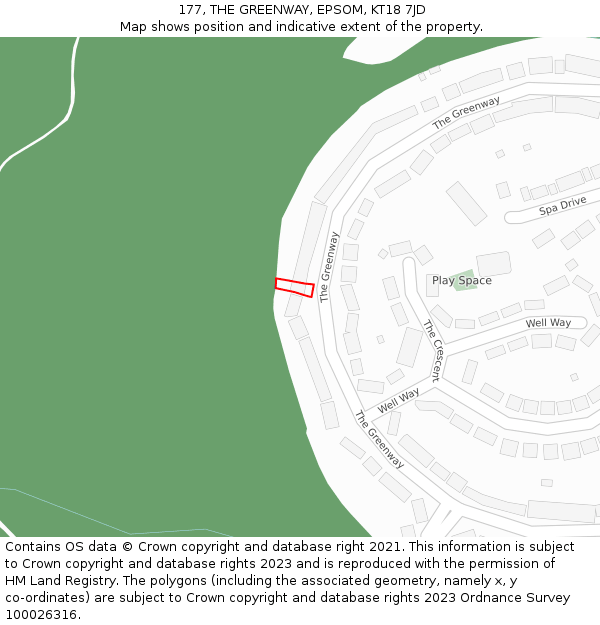 177, THE GREENWAY, EPSOM, KT18 7JD: Location map and indicative extent of plot