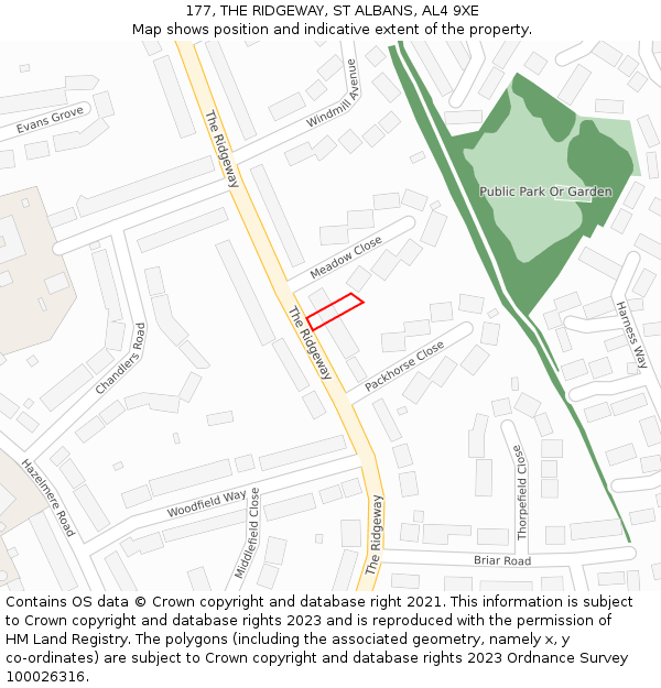 177, THE RIDGEWAY, ST ALBANS, AL4 9XE: Location map and indicative extent of plot