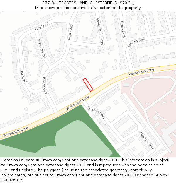 177, WHITECOTES LANE, CHESTERFIELD, S40 3HJ: Location map and indicative extent of plot