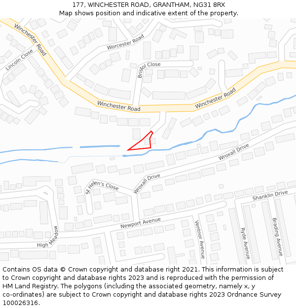 177, WINCHESTER ROAD, GRANTHAM, NG31 8RX: Location map and indicative extent of plot