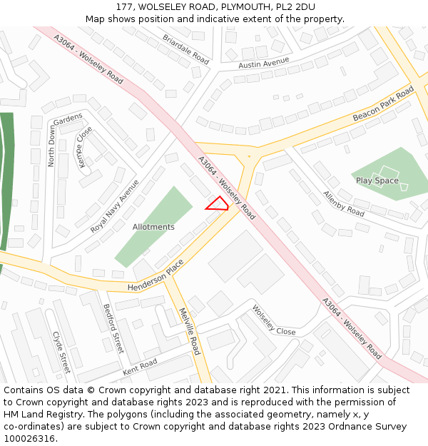 177, WOLSELEY ROAD, PLYMOUTH, PL2 2DU: Location map and indicative extent of plot