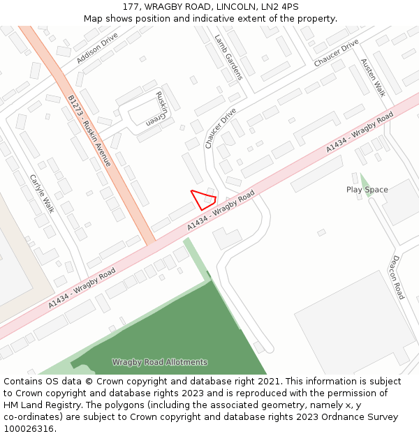 177, WRAGBY ROAD, LINCOLN, LN2 4PS: Location map and indicative extent of plot