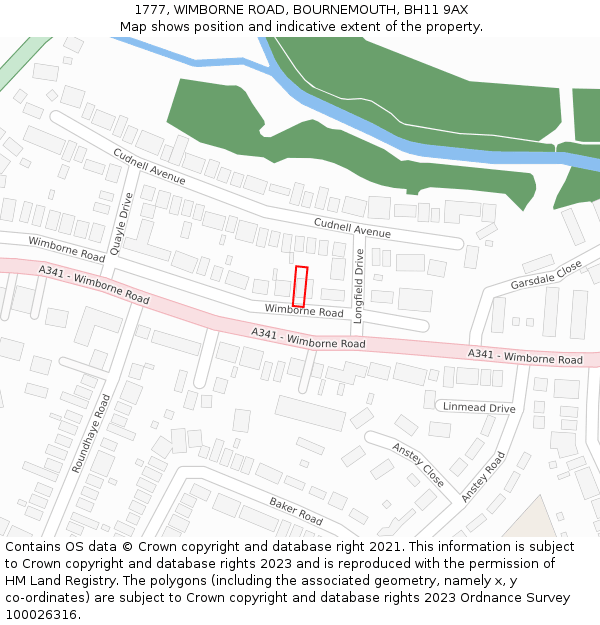 1777, WIMBORNE ROAD, BOURNEMOUTH, BH11 9AX: Location map and indicative extent of plot