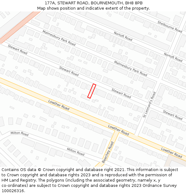 177A, STEWART ROAD, BOURNEMOUTH, BH8 8PB: Location map and indicative extent of plot