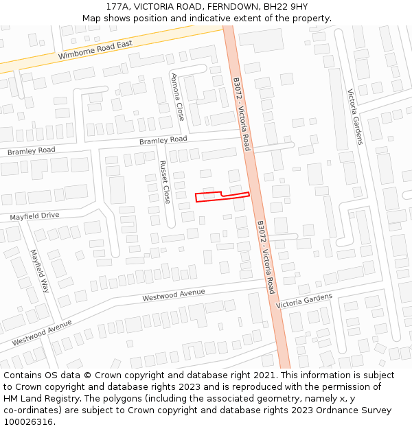 177A, VICTORIA ROAD, FERNDOWN, BH22 9HY: Location map and indicative extent of plot