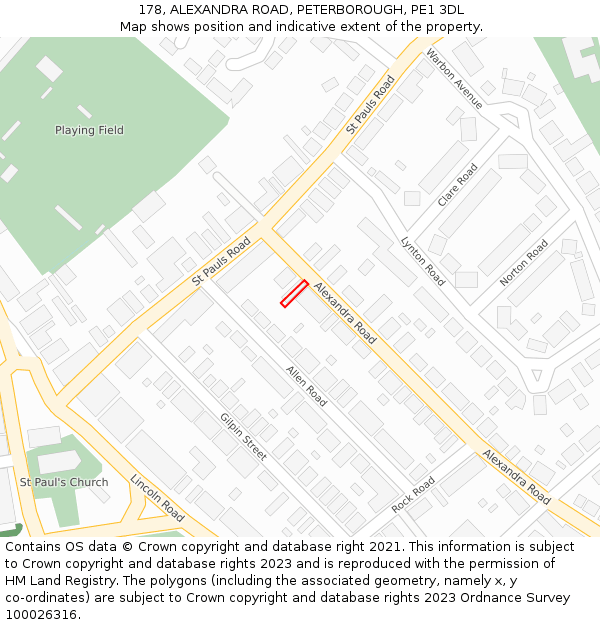 178, ALEXANDRA ROAD, PETERBOROUGH, PE1 3DL: Location map and indicative extent of plot