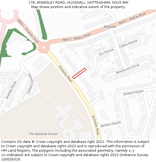 178, ANNESLEY ROAD, HUCKNALL, NOTTINGHAM, NG15 8AY: Location map and indicative extent of plot