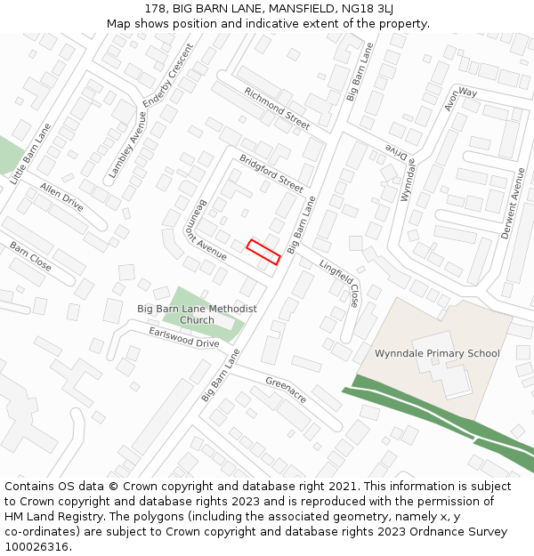 178, BIG BARN LANE, MANSFIELD, NG18 3LJ: Location map and indicative extent of plot