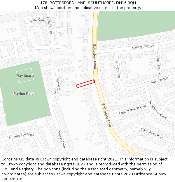 178, BOTTESFORD LANE, SCUNTHORPE, DN16 3QH: Location map and indicative extent of plot