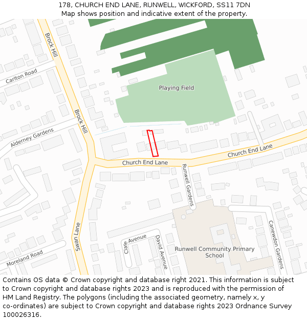 178, CHURCH END LANE, RUNWELL, WICKFORD, SS11 7DN: Location map and indicative extent of plot