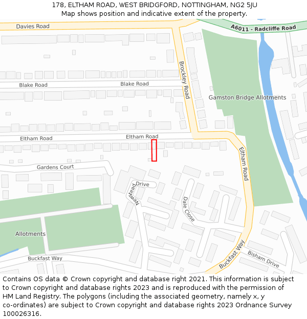 178, ELTHAM ROAD, WEST BRIDGFORD, NOTTINGHAM, NG2 5JU: Location map and indicative extent of plot