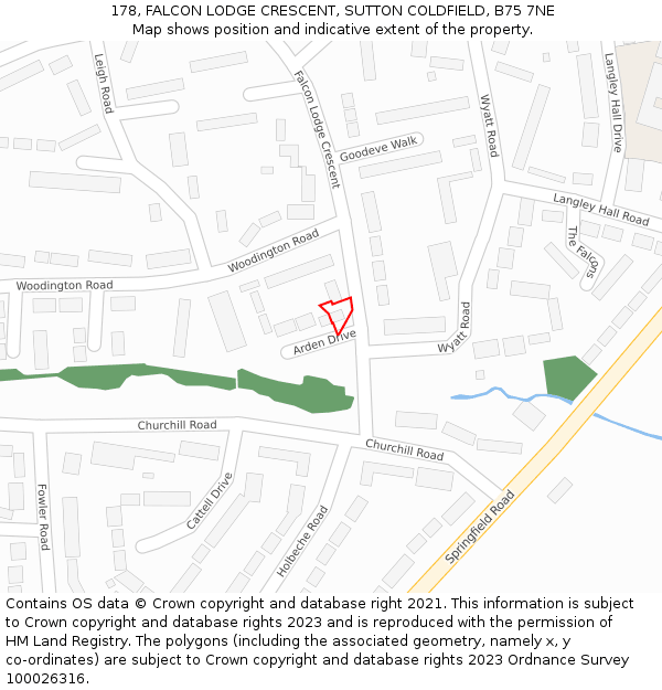 178, FALCON LODGE CRESCENT, SUTTON COLDFIELD, B75 7NE: Location map and indicative extent of plot