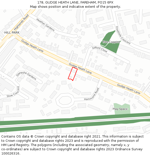 178, GUDGE HEATH LANE, FAREHAM, PO15 6PX: Location map and indicative extent of plot