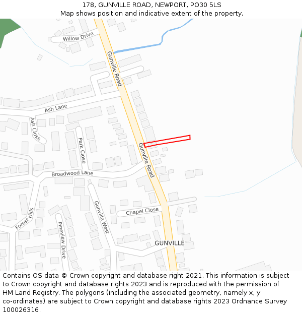 178, GUNVILLE ROAD, NEWPORT, PO30 5LS: Location map and indicative extent of plot