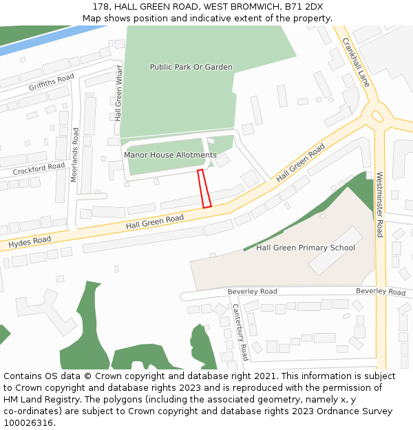 178, HALL GREEN ROAD, WEST BROMWICH, B71 2DX: Location map and indicative extent of plot