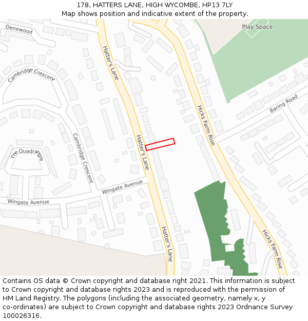 178, HATTERS LANE, HIGH WYCOMBE, HP13 7LY: Location map and indicative extent of plot