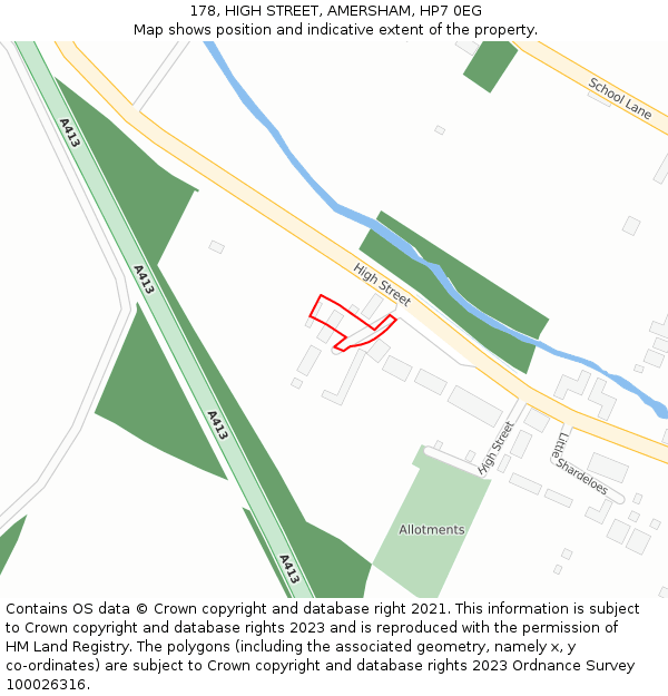 178, HIGH STREET, AMERSHAM, HP7 0EG: Location map and indicative extent of plot