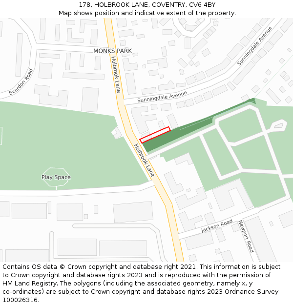 178, HOLBROOK LANE, COVENTRY, CV6 4BY: Location map and indicative extent of plot