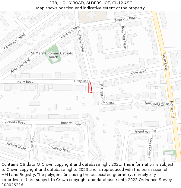 178, HOLLY ROAD, ALDERSHOT, GU12 4SG: Location map and indicative extent of plot