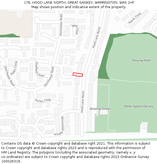 178, HOOD LANE NORTH, GREAT SANKEY, WARRINGTON, WA5 1HF: Location map and indicative extent of plot