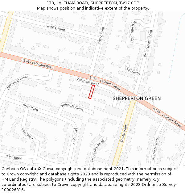 178, LALEHAM ROAD, SHEPPERTON, TW17 0DB: Location map and indicative extent of plot