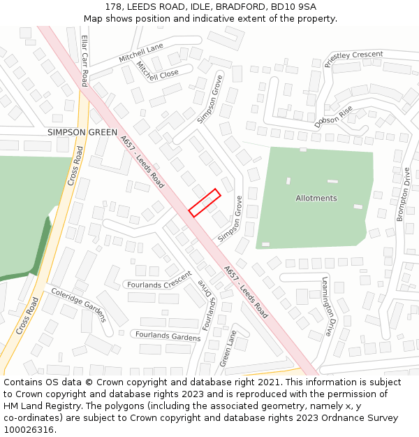 178, LEEDS ROAD, IDLE, BRADFORD, BD10 9SA: Location map and indicative extent of plot