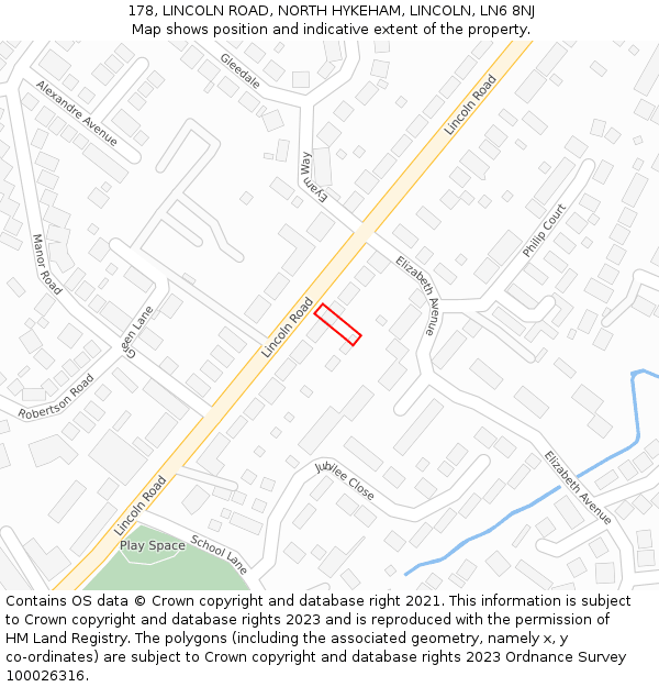 178, LINCOLN ROAD, NORTH HYKEHAM, LINCOLN, LN6 8NJ: Location map and indicative extent of plot