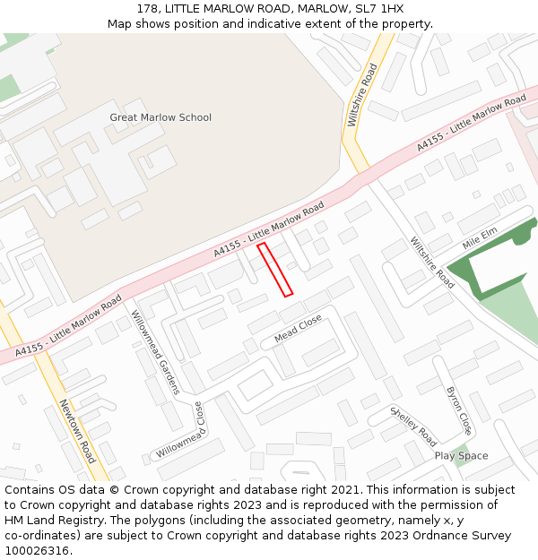 178, LITTLE MARLOW ROAD, MARLOW, SL7 1HX: Location map and indicative extent of plot