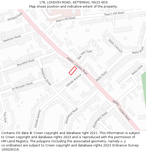 178, LONDON ROAD, KETTERING, NN15 6DS: Location map and indicative extent of plot