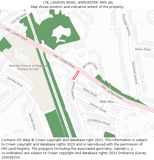 178, LONDON ROAD, WORCESTER, WR5 2EJ: Location map and indicative extent of plot