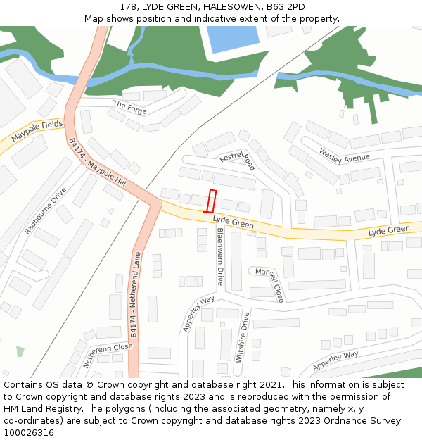 178, LYDE GREEN, HALESOWEN, B63 2PD: Location map and indicative extent of plot